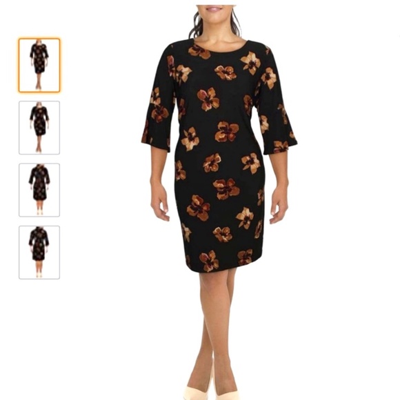 Tommy Hilfiger Dresses & Skirts - Tommy Hilfiger - tan and black floral dress - 3/4 length sleeve - size 18w